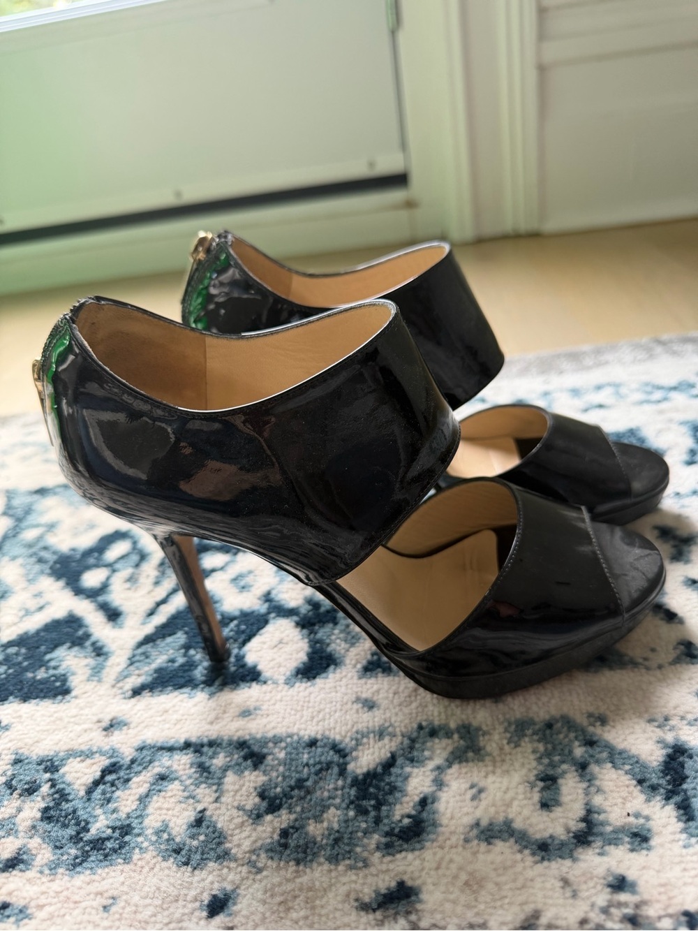 Jimmy Choo Black Patent Peep-Toe High-Heel Pumps